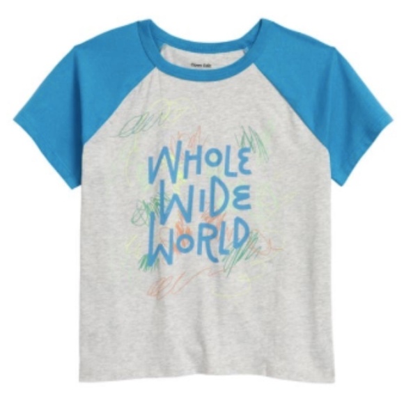 Open Edit Boxy Graphic Tee Grey Whole Wide World Organic Cotton Baseball 3 Month - Picture 1 of 1